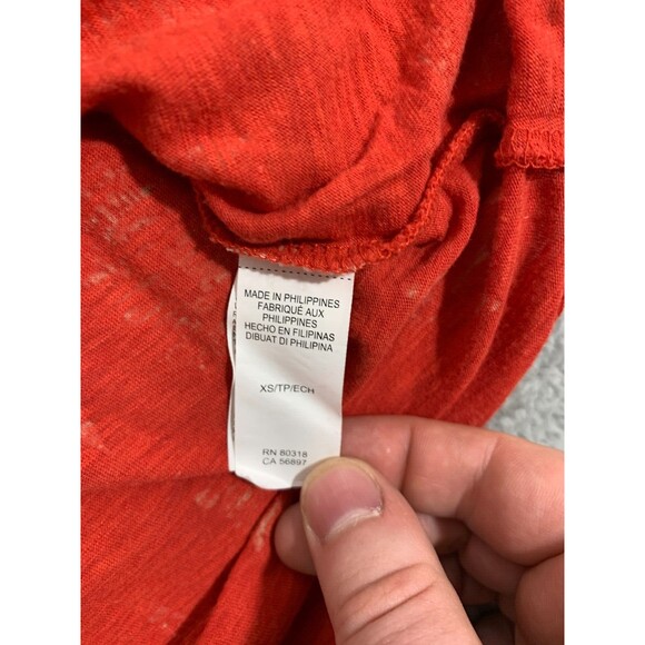 Lucky Brand XS Orange Blouse Top Geometric Tapestry Design Lace Window Shoulder - Picture 3 of 11